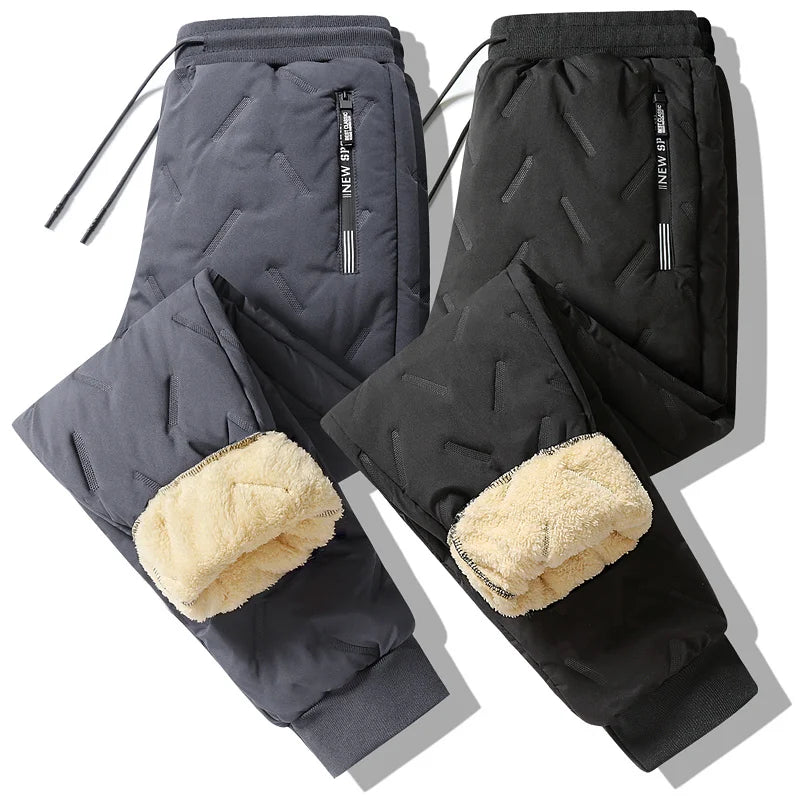 Men's Winter Sweatpants Plush Thick Fleece Lambswool Thermal Casual Waterproof Windproof Warm Cotton Trousers.