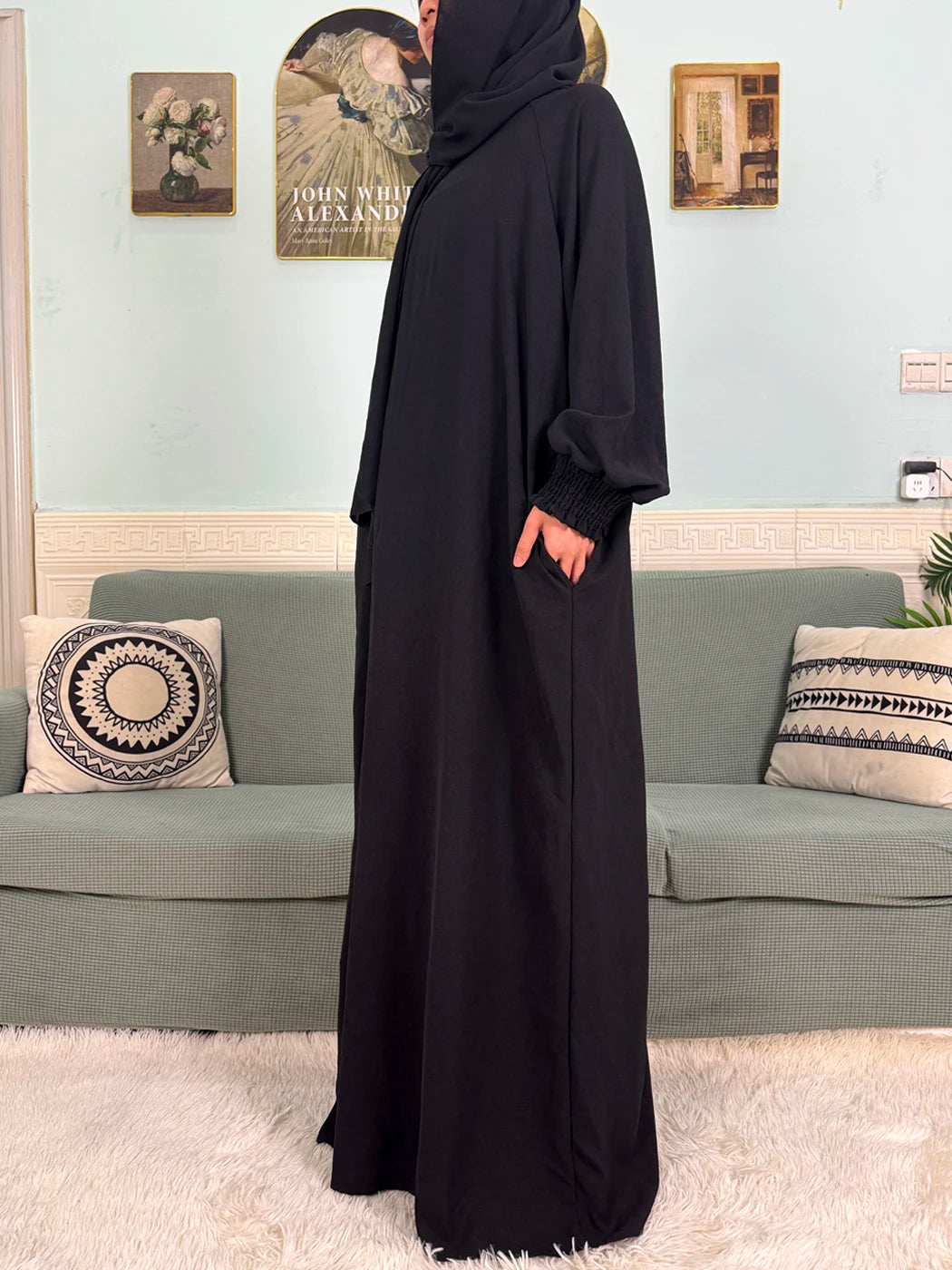 Muslim Abaya Ramadan 2025 For Women Pure Cotton Loose Prayer Femme Robe Elastic Cuffs African Dress With Connected Hijabs Scarf.