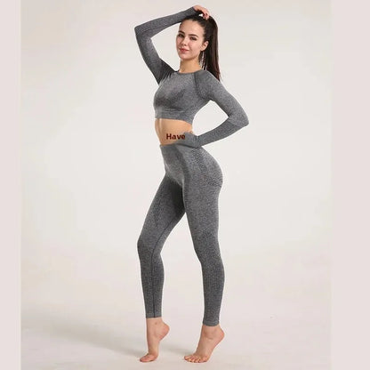 Sexy Seamless Knitted Yoga Sportswear Set Women's Quick Dry Tight Fitness Clothes Set Comfortable High-End Sensation
