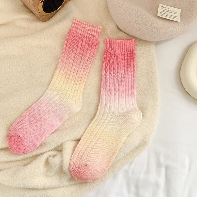 Winter Thick Warm Long Socks Gradient Wool Cashmere Kawaii Socks Women Thermal Floor Sleeping Socks New Year Gift Autumn 2024New