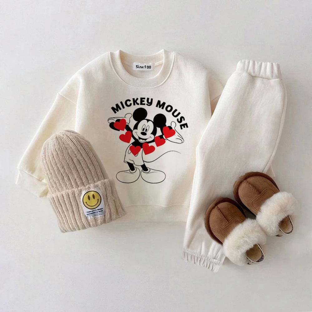 Autumn Baby Girl Clothes Sets Winter Fleece Baby Clothes Outfit Mickey Mouse Toddler Baby Boy Outfit Set.