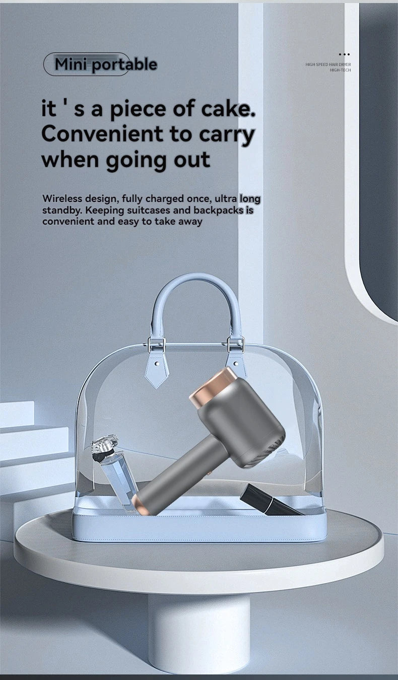 Wireless charging hair dryer for household use, high-speed negative ion hair dryer, high-power bladeless hair care, quick drying