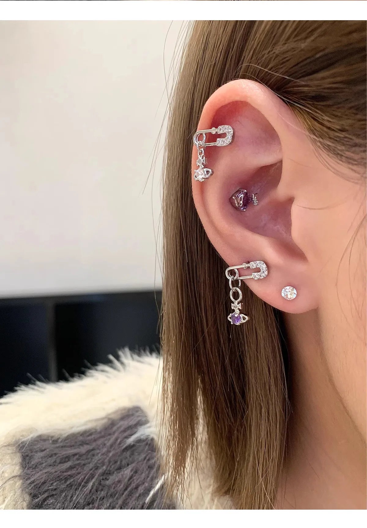 1 PCS Cute Pink Zircon Crystal Ear Bone Nail 316L Medical Titanium Steel Star Stud Earrings for Women Y2K Punk Piercing Jewelry.