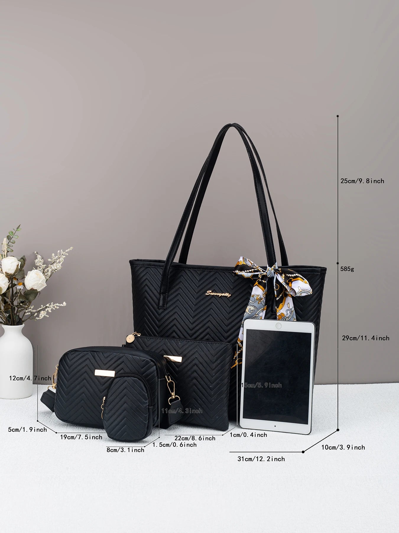 Wave pattern daily commuting large capacity tote bag handbag four piece set fashion trend personality change camera bag.