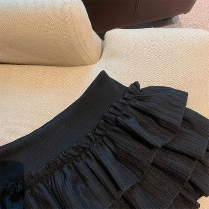 Sweet Puffy Cake Women Skirts Korean Fashion Ruched Ruffle Mini Skirt Campus Harajuku Casual Versatile Elastic Waist Solid Skirt.
