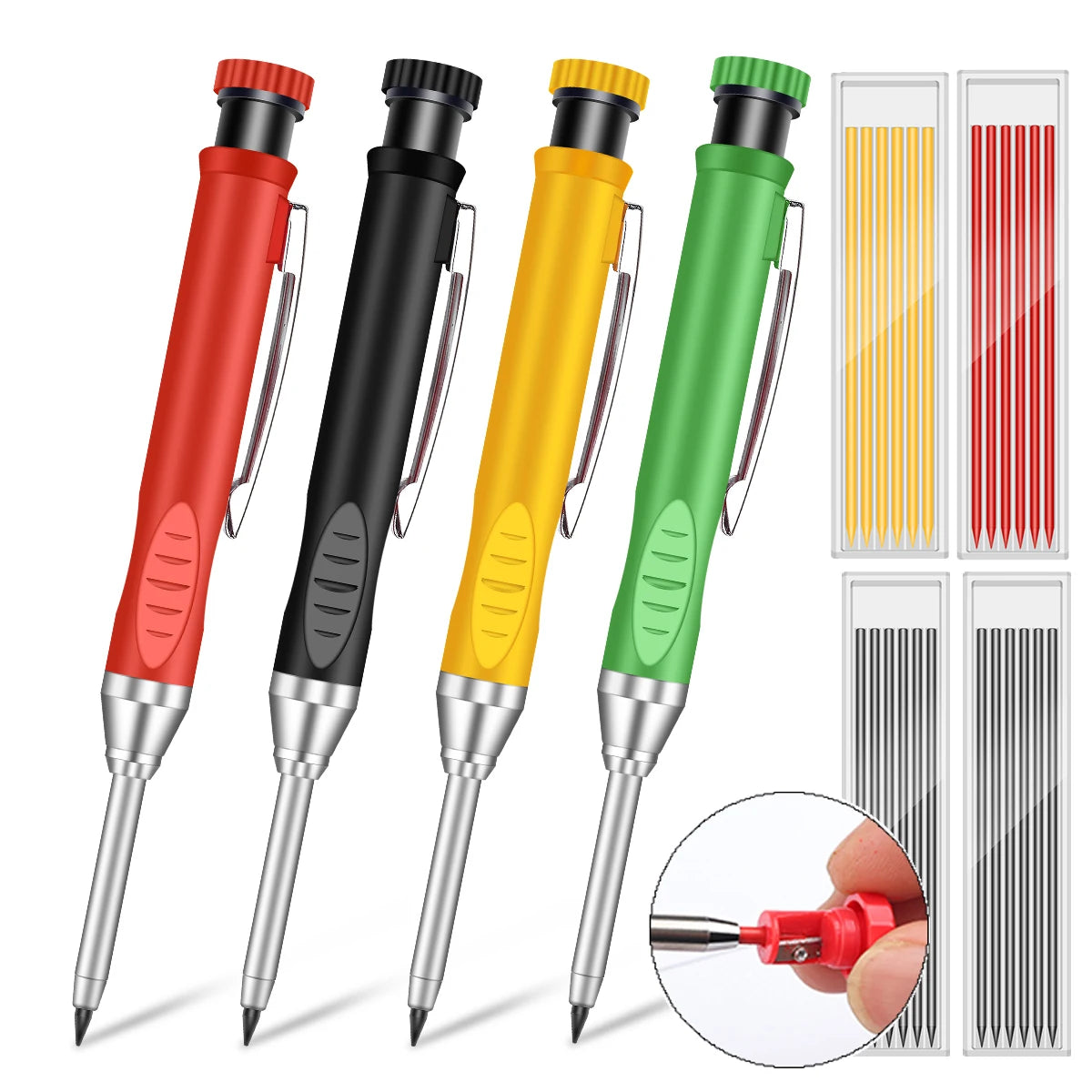2,8 mm solider Zimmermanns-Druckbleistift mit Spitzer für Holzbearbeitungsbau, langer Kopf, Zimmermannsbleistift, Schreibwarenbedarf.
