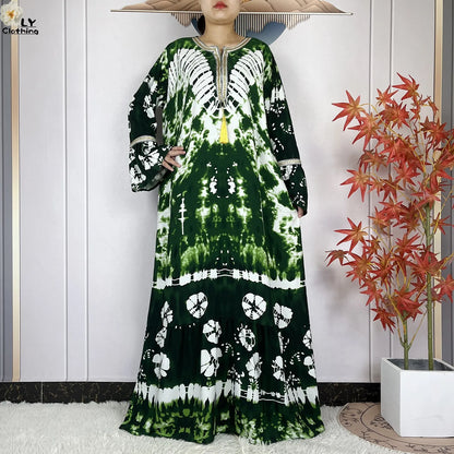 New Women Party Dress Dubai Muslim Summer Cotton Long Sleeve Collect Waist Boubou Maxi Islam Women Elegant Dress African Abaya.