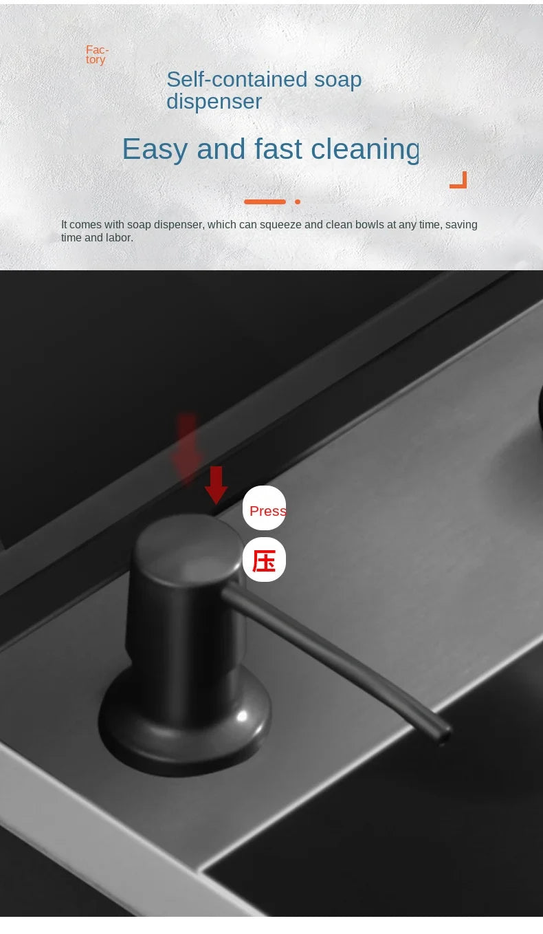 Multifunctional Nano Stainless Steel Kitchen Sink with Cover Plate, Thickened Single Basin Island Table Sink 88*51*22CM