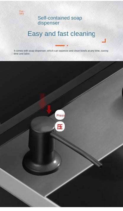 Multifunctional Nano Stainless Steel Kitchen Sink with Cover Plate, Thickened Single Basin Island Table Sink 88*51*22CM