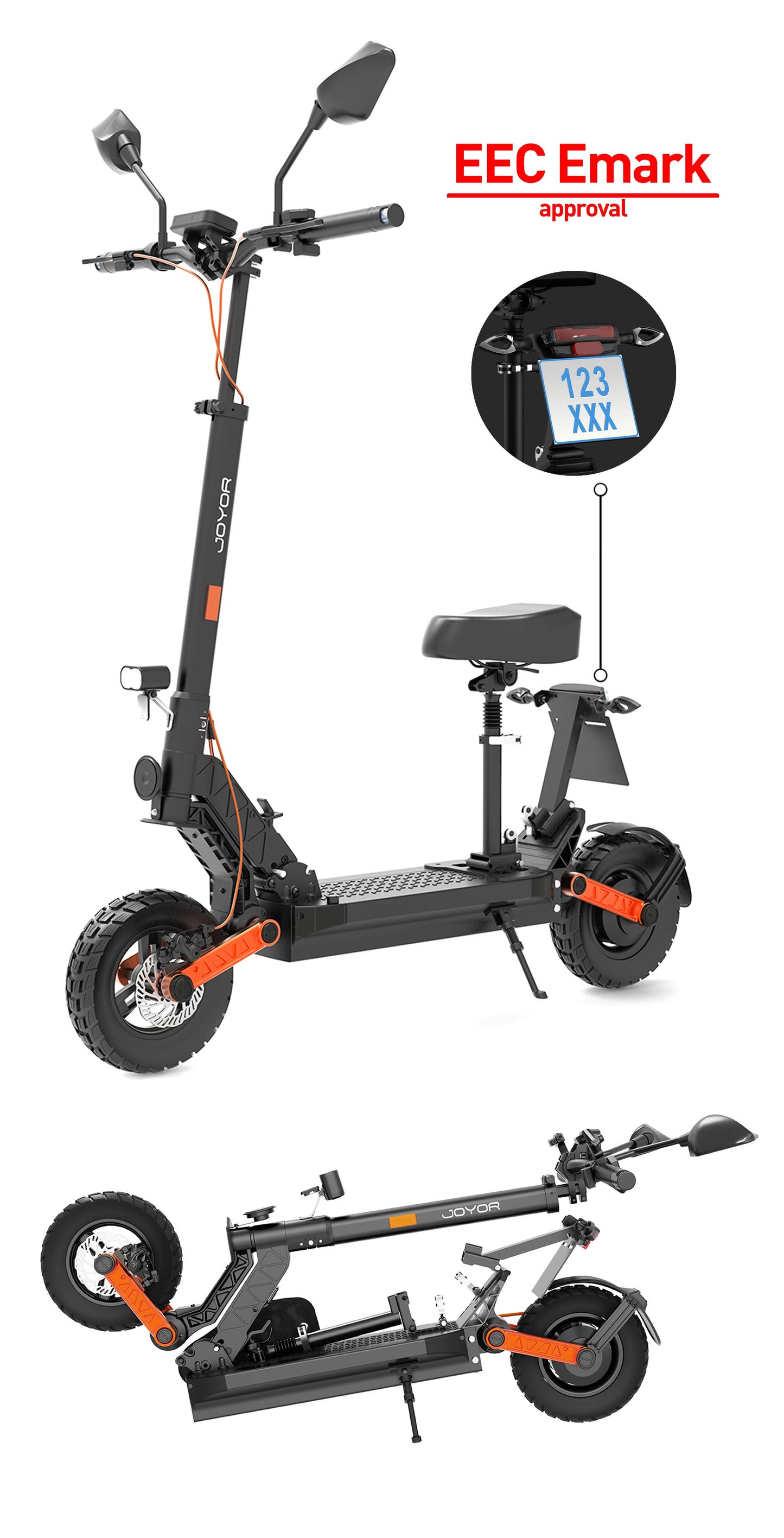 JOYOR S8E Electric Scooter, 800W Motor 48V 26AH Battery Adult E-Scooter 10 Inch Tires, 45km/h Max Speed Front & Rear Disc Brake.