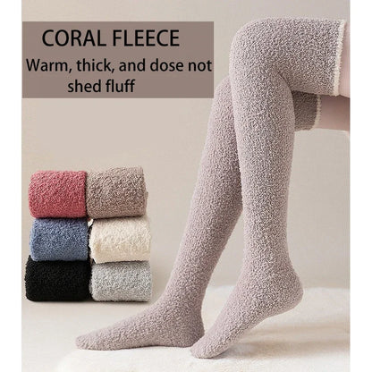 MuqiNush Thigh High Knee Socks Knitted Warm Winter Plush Thick Tall Long Boot Stockings Leg Warmers for Daily Cosplay Sleep.