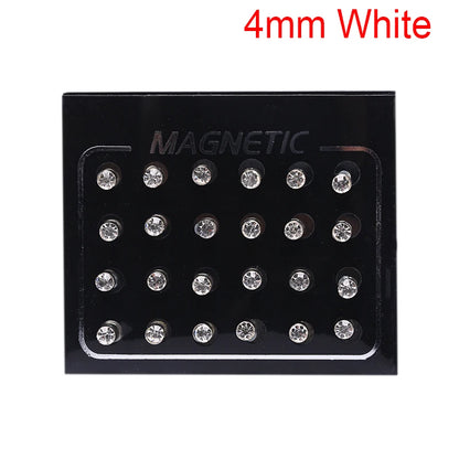 12 Pair(24pcs)/lot 3/4/5/6/7mm Round Crystal Rhinestone Magnet Stud Earring Punk Womens Mens Magnetic Fake Ear Plug Jewelry.