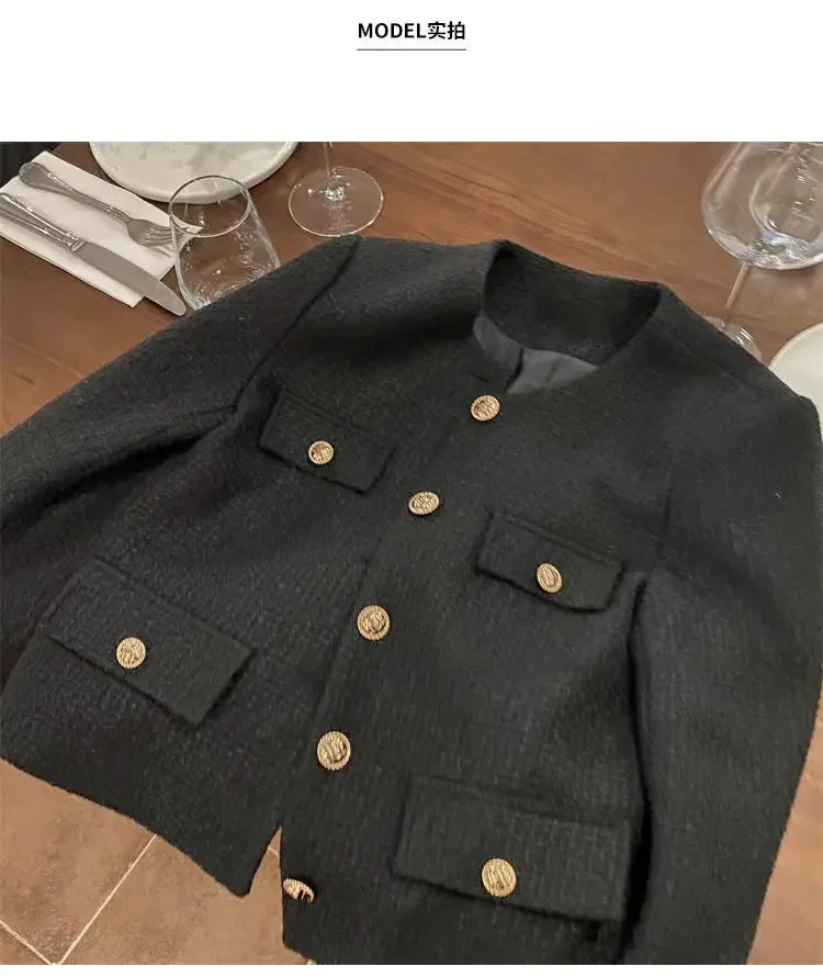 Frühling und Herbst Koreanische Mäntel Frauen Jacke Neue Französisch Wolle Tweed Mantel Mode High-end-Gold Taste Kurze Schlanke temperament.