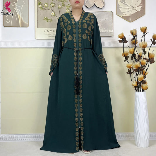 New Style Women Muslim Dress Chiffon Open Abaya 2024 Dubai Women Elegant Dress Islamic Clothing Zipper Cardigan Abaya With Scarf.