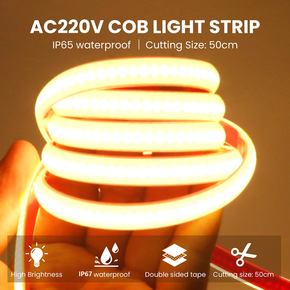 COB LED Streifen Licht Dimmer Schalter EU UK Power Kit 220V 230V 3000K 4000K 6000K 288LED Helle Flex Band Wasserdichte Lineare Beleuchtung.