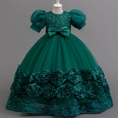 4-12 Jahre altes Blumenjungen-Hochzeitskleid, Abendkleid, Pailletten, langes Halloween-Mädchenkleid, Weihnachtsaufführung, Gastgeber-Redenen