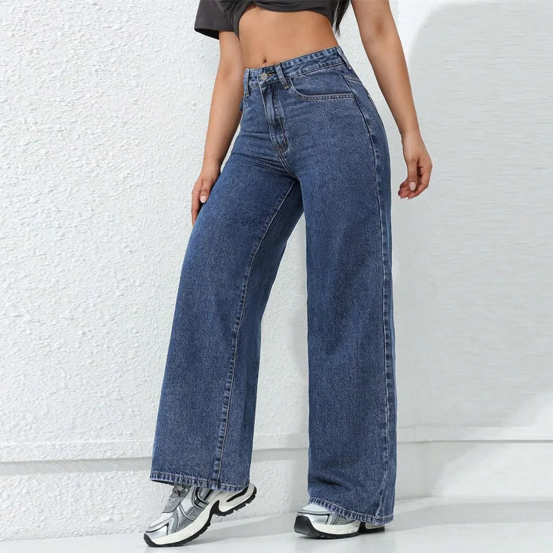 Benuynffy American Vintage Wide-leg Jeans Women's 2025 Spring New Streetwear High Waisted Loose Straight Mopping Denim Trousers