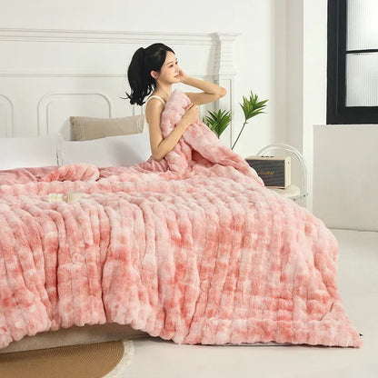 2024 New Colorful Rabbit Plush Bubble Winter Quilt Thickened Rabbit Plush Winter Double-sided Plush Skin-friendly and Warm.