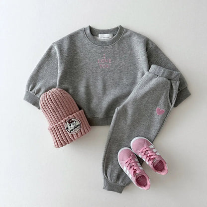 0-6 Year Old Korean Spring Baby Set Cotton Embroidered Letter Comfortable Hoodie Children's Wear Casual Sports Two Piece Set.