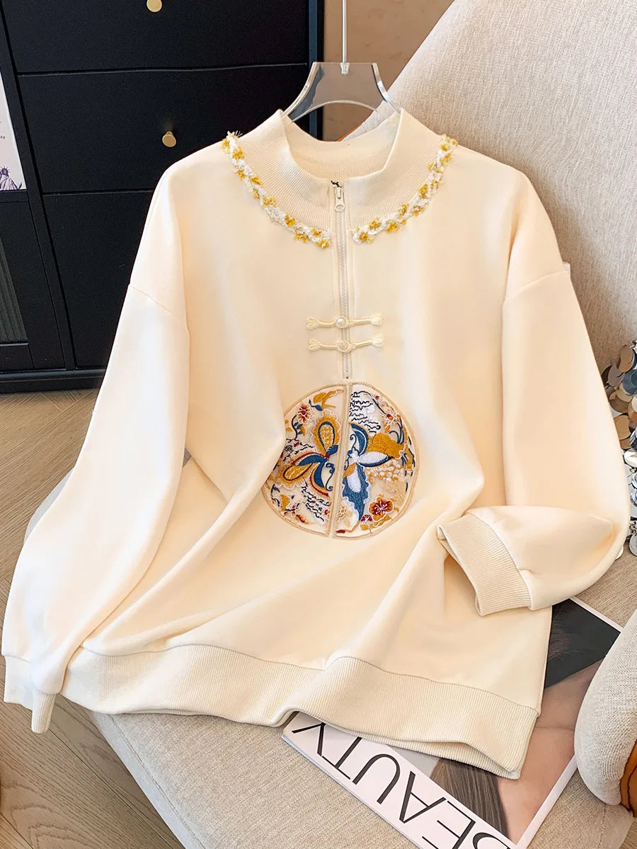 150kg Plus Size Damen büste Frühling Herbst lose neue chinesische Stil Sweatshirt lang ärmel ige geknöpfte Top 5xl 6xl 7xl 8xl 9xl.