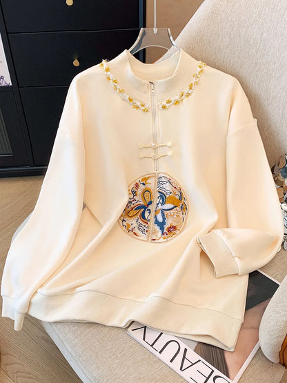 150kg Plus Size Damen büste Frühling Herbst lose neue chinesische Stil Sweatshirt lang ärmel ige geknöpfte Top 5xl 6xl 7xl 8xl 9xl.