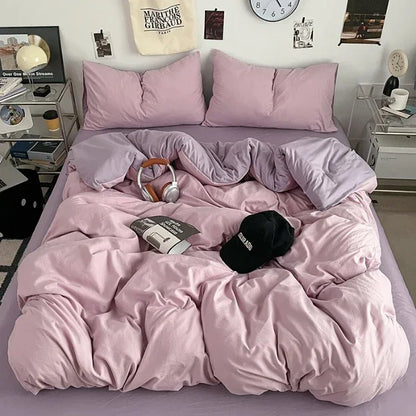 2025 new class A can sleep naked washed cotton solid color sheets student dormitory simple double-spell four-piece bedding.