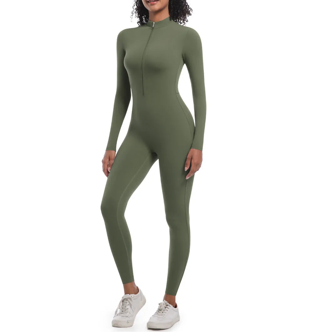 S-XL 2025 Nylon Zipper Long Sleeve Yoga Set Women One Piece Jumpsuit Fitness Gym Workout Pant Legging Running Romper Suit XP27.