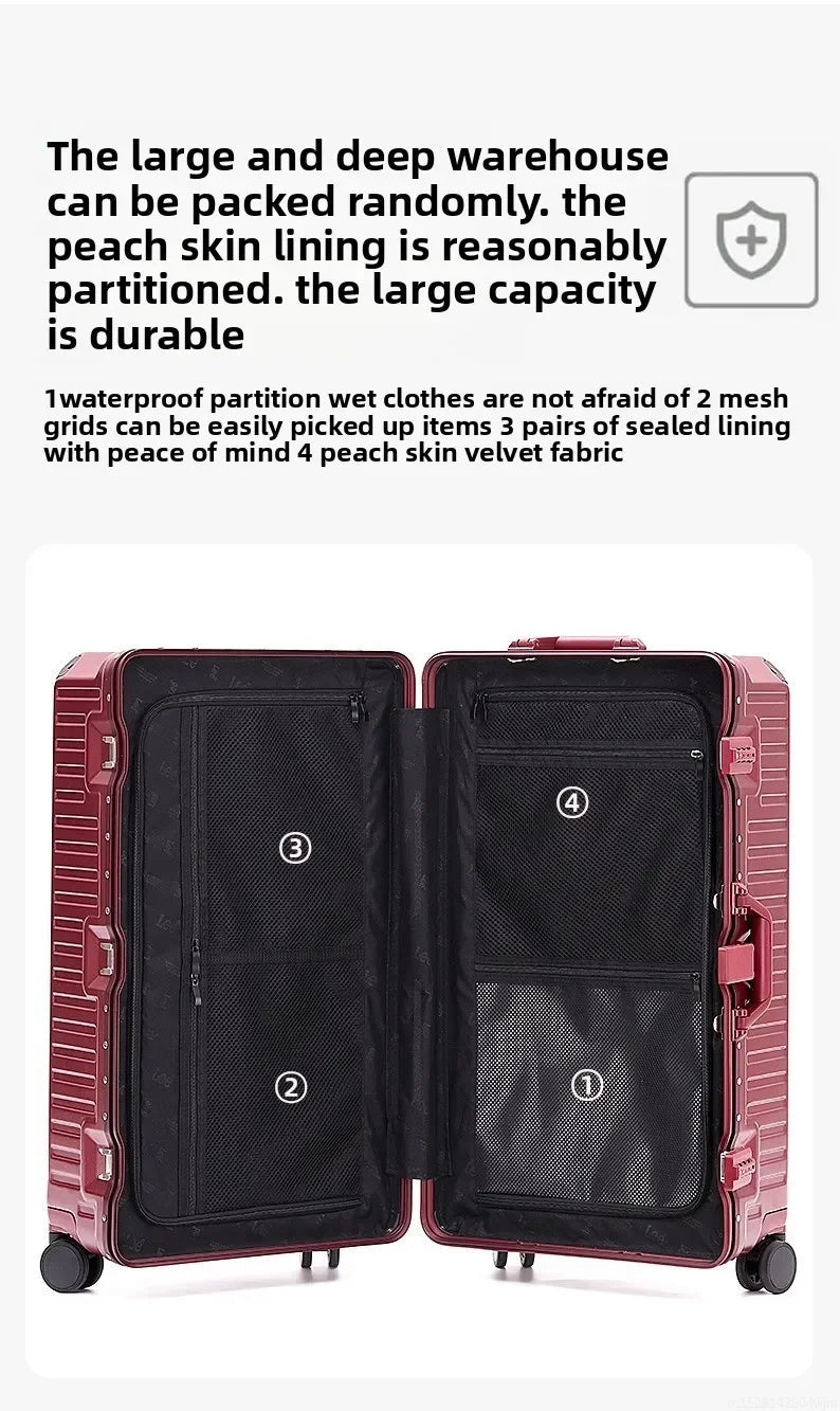 20-Zoll-Rollgepäck für die Kabine, multifunktionaler Reisekoffer, Passwortsperre, omnidirektionales Rad, Rollgepäckkoffer.