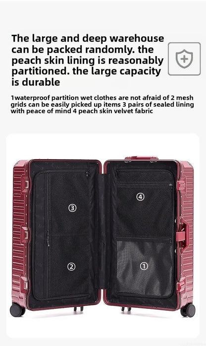 20-Zoll-Rollgepäck für die Kabine, multifunktionaler Reisekoffer, Passwortsperre, omnidirektionales Rad, Rollgepäckkoffer.