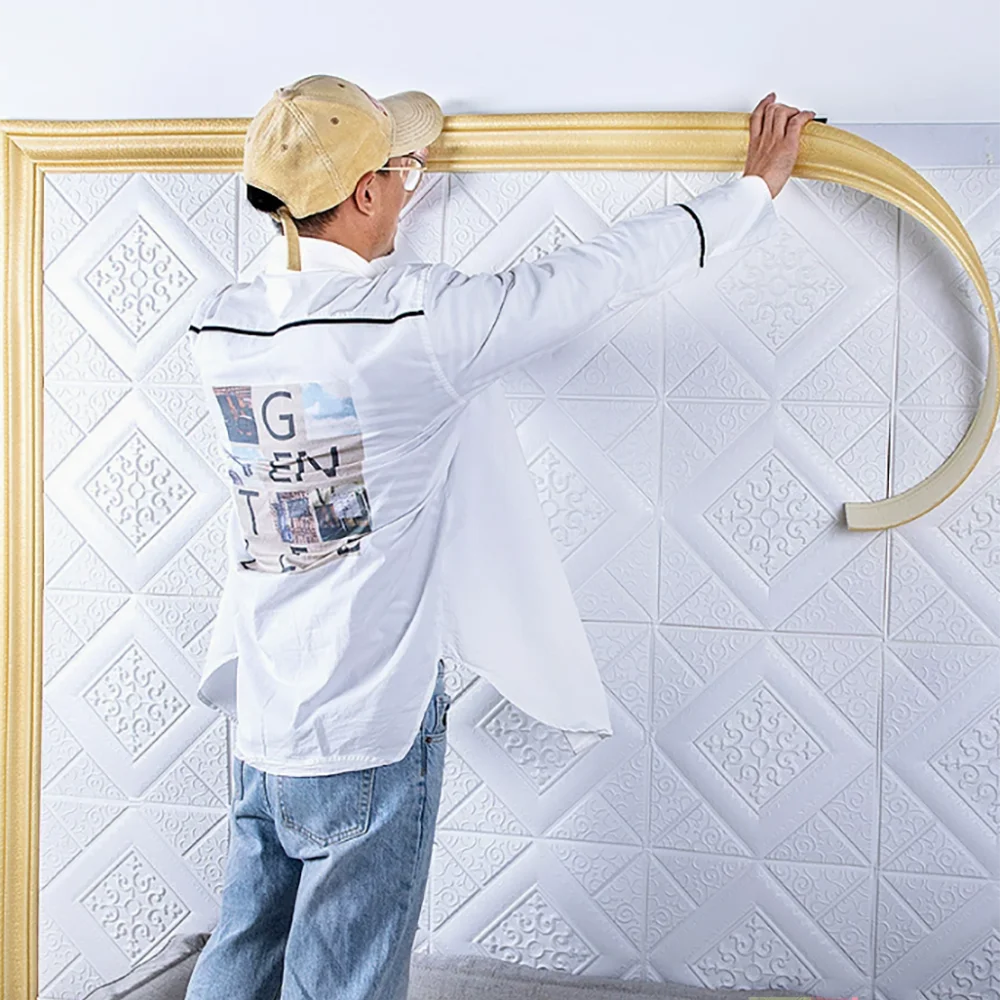 Decorative waterproof and mildew proof 2.3m skirting board 3D pattern self-adhesive wallpaper living room wall sticker