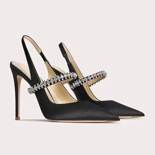 Women's Water Diamond 2025 New Slim Heeled Pointed High-heeled Shoes with A Headband and Sandals for Women's Singles.