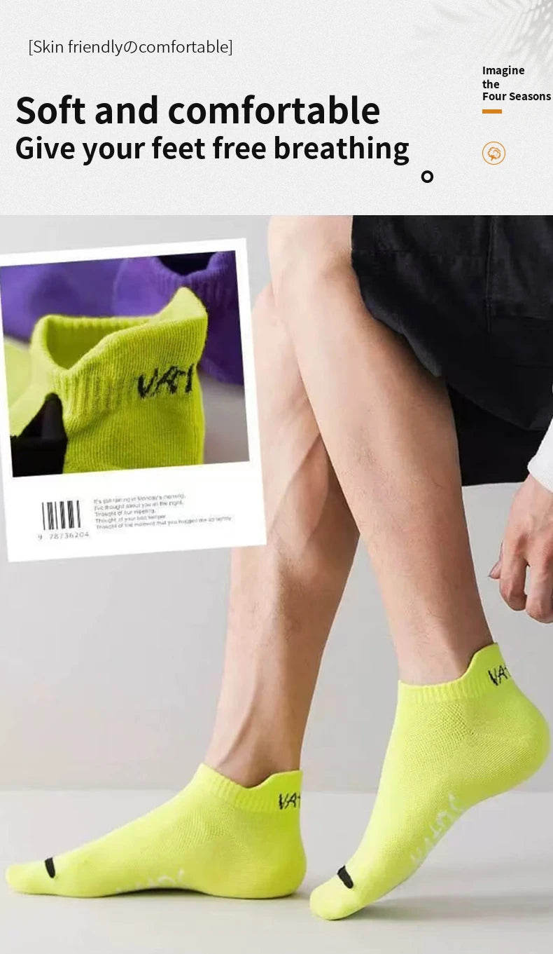 5 Pairs Men Bright Colored Ankle Socks Breathability Fashionable Casual Street Style Deodorizing Invisible Travel Running Socks.