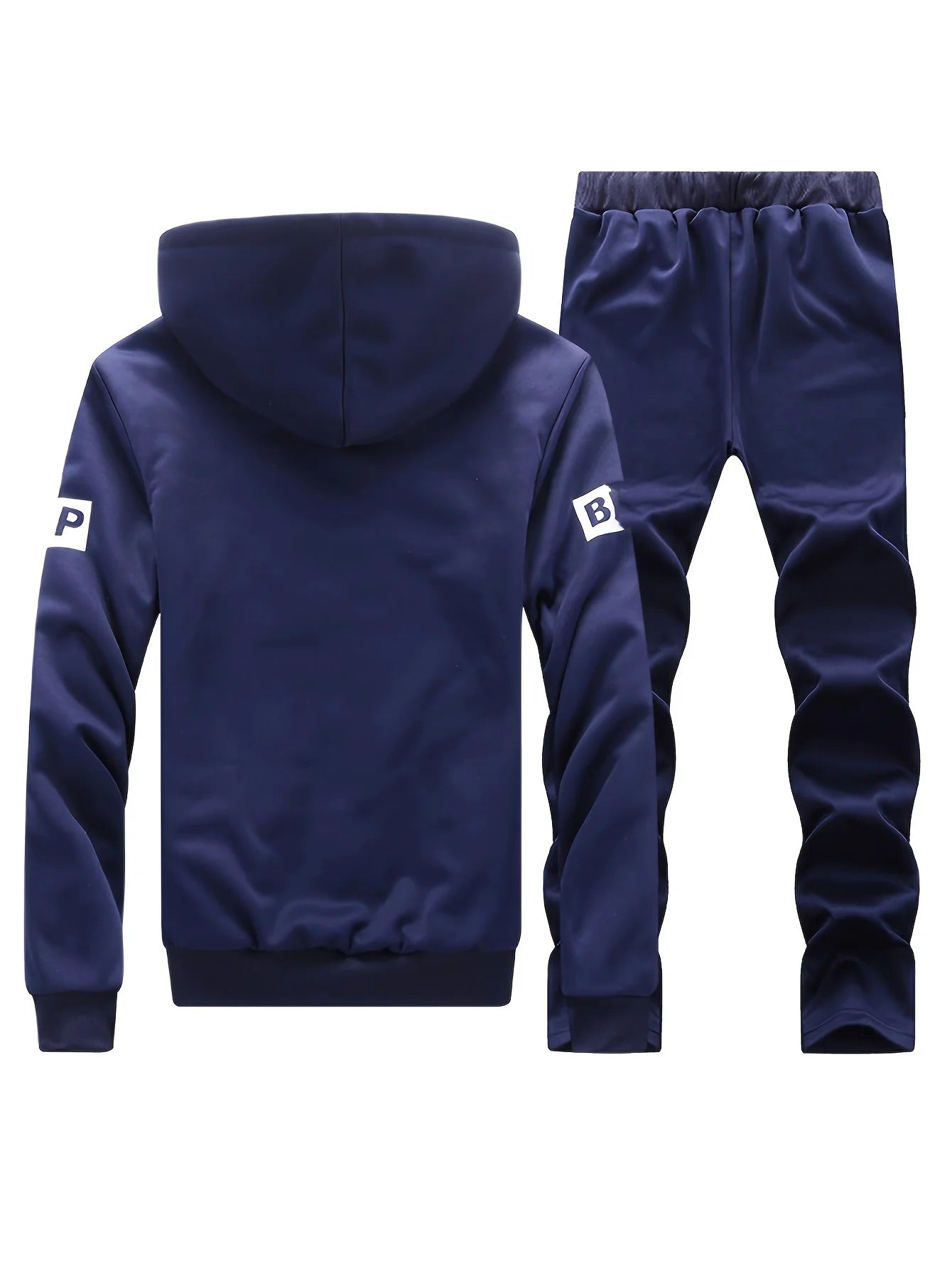 Men's winter thickened  jacket with hood for outdoor sports Suit leisure running fitness warmth two-piece set.