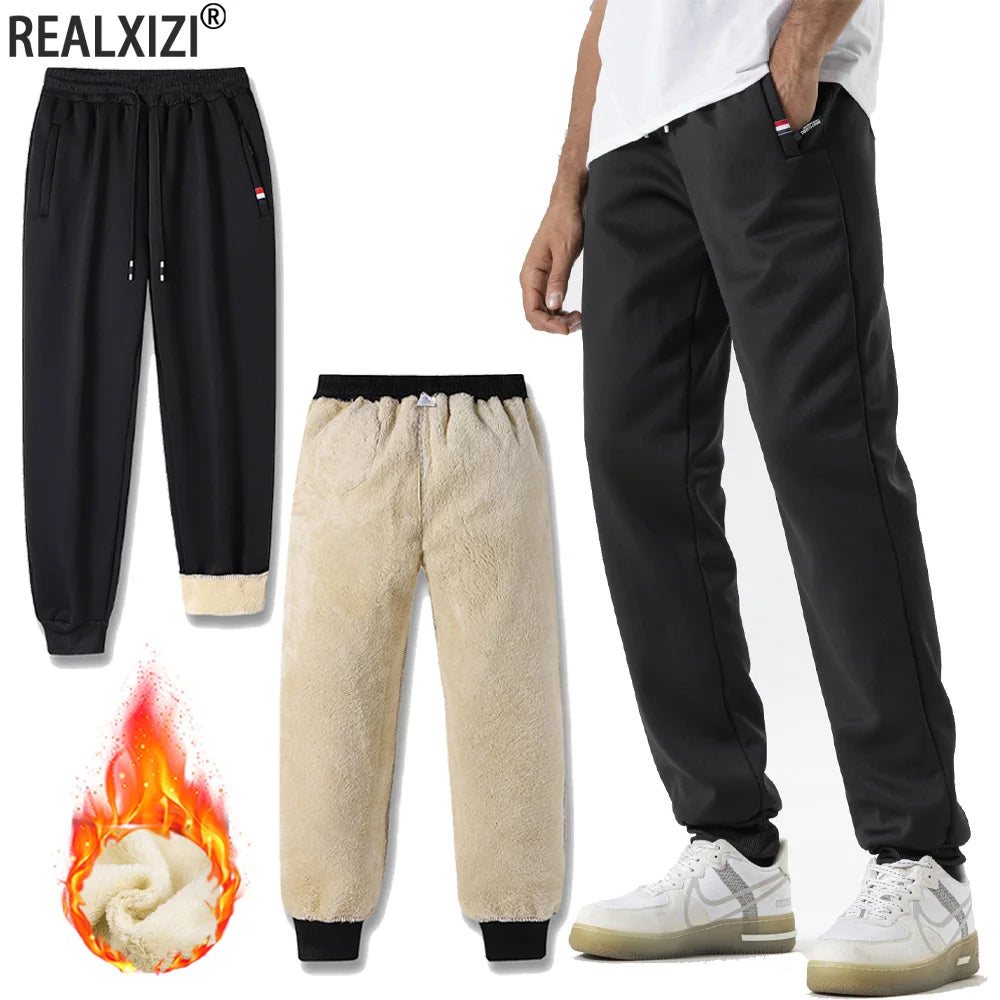 Autumn Winter Thicken Fleece Sweatpants Men Women Loose Casual Trousers Drawstring Warm Outdoor Sports Pants Jogging Pants.