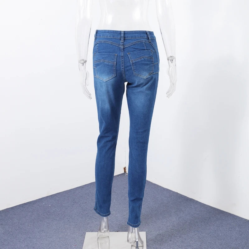 Slim High-waist Jeans Women's Sexy Skinny Pencil Pants Washed Denim Long Trousers 2025 Autumn New Ladies Zipper Streetwear.