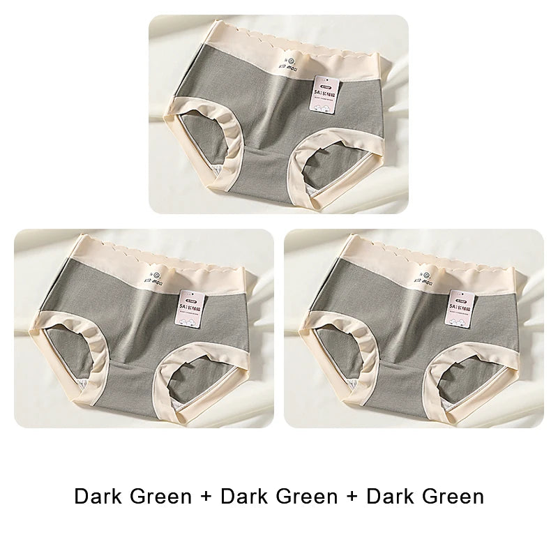 3PCS Female Underwear Antibacterial Pure Cotton Sexy Mid-rise Cotton Panties Woman Traceless Fashions Women's Intimate Intimates