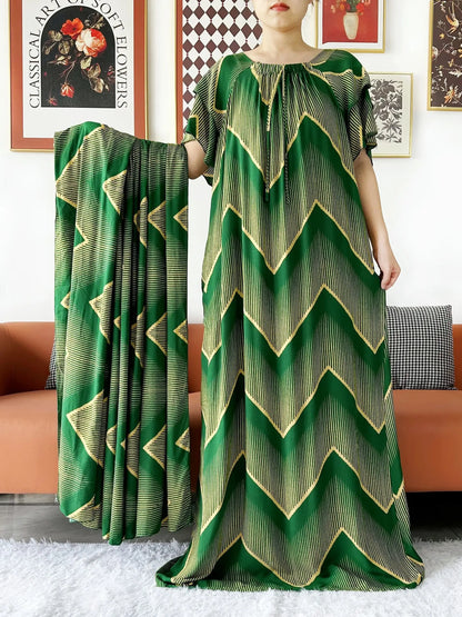 2024 New Muslim Dubai Abaay Women Cotton Dress With Big Scarf For Women Maxi Summer Short Sleeve Loose African Abaya Clothing.