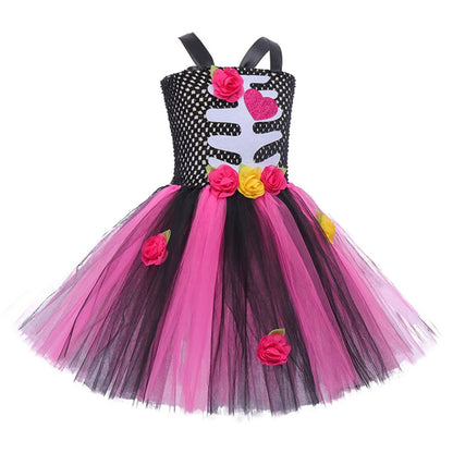Halloween Kinder Kleid Cosplay Herz druck Skelett Kostüme Mädchen Blumen Schädel Tutu Kleidung Kinder Karneval Leistung Outfits.