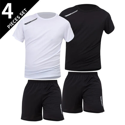 2/4/6 Pcs Plus Size Men's Quick-drying Short-sleeved Shorts Suit Men's Leisure Sports Running Fitness T-shirt Joker Shorts Teen