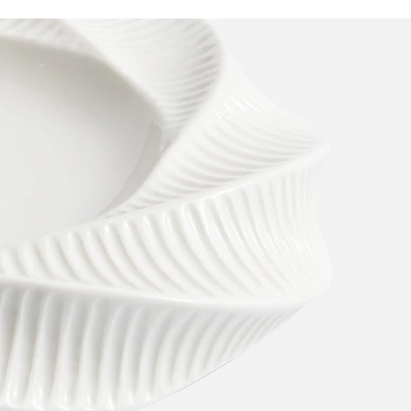 White Ceramic Dining Plate Dinner Steak Hotel Restaurant Main Course Dessert Home Kitchen Tableware.