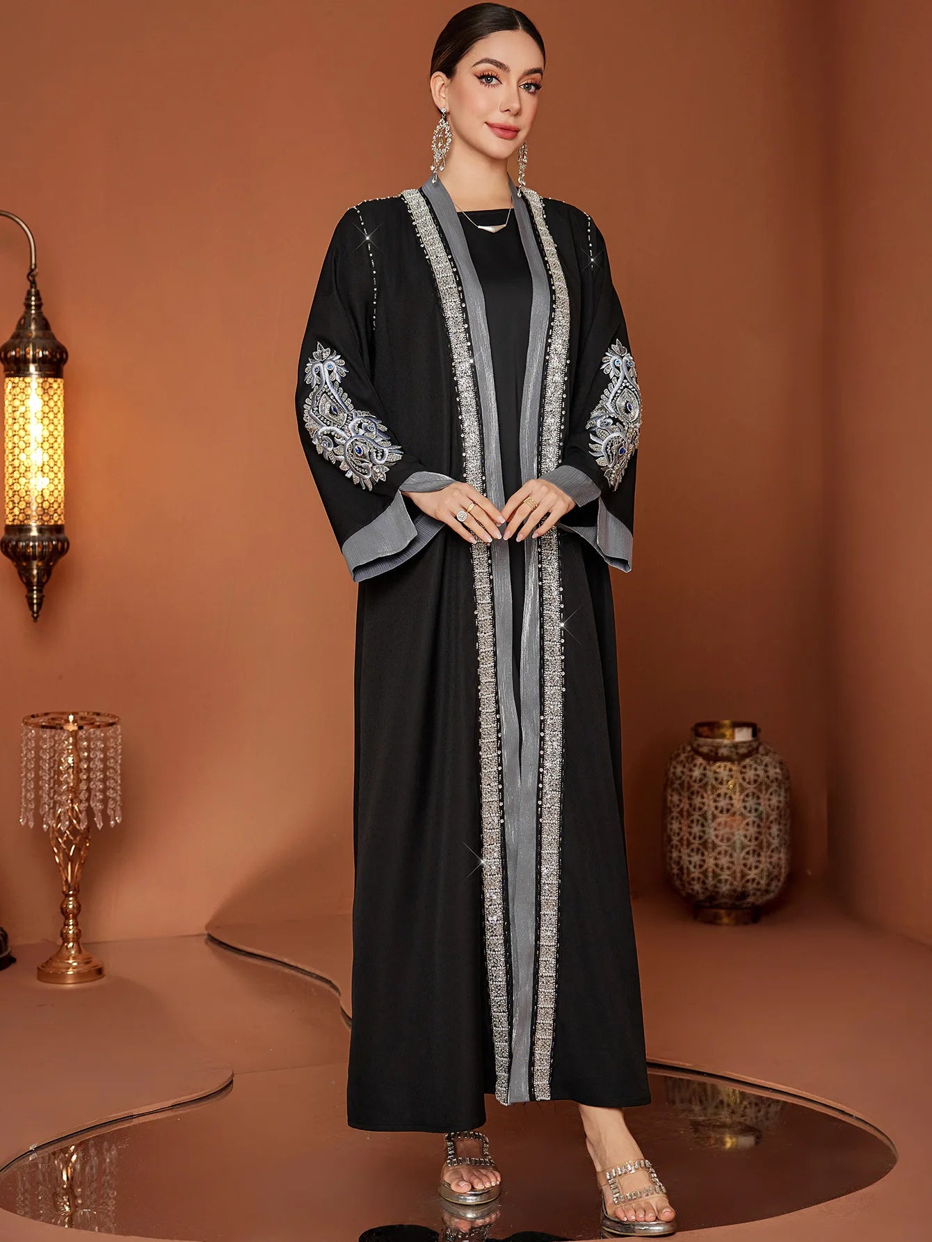 Ramadan Eid Open Abaya Damen Dubai Luxury Fashion Muslim Kimono Dress Kaftan Robe Femme Prayer Clothes Women Clothing Kebaya.