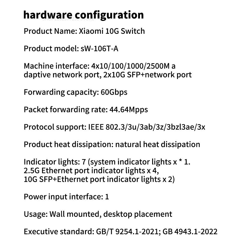 2025 NEW Xiaomi 10G Ethernet Switch 4×2.5G+2×10GMbps Mini Network Switches VLAN Ethernet Splitter Lan Router 6 Ports Hub Switch