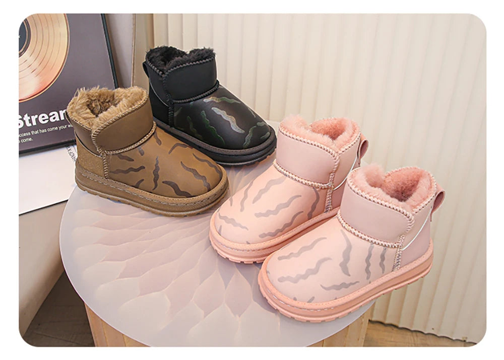 Winter Plush Boots For Children Thick Warm Faux Fur Snow Boots Soft-soled Anti-slippery Boy's Girl's Warm Boots Winter Shoes Kid.