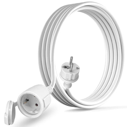 IP44 Waterproof Extension Cord for Outdoor, 3m/5m/10m Schuko Power Cable, 2500W with Seal Cap, Camping Garden Use, white/black.