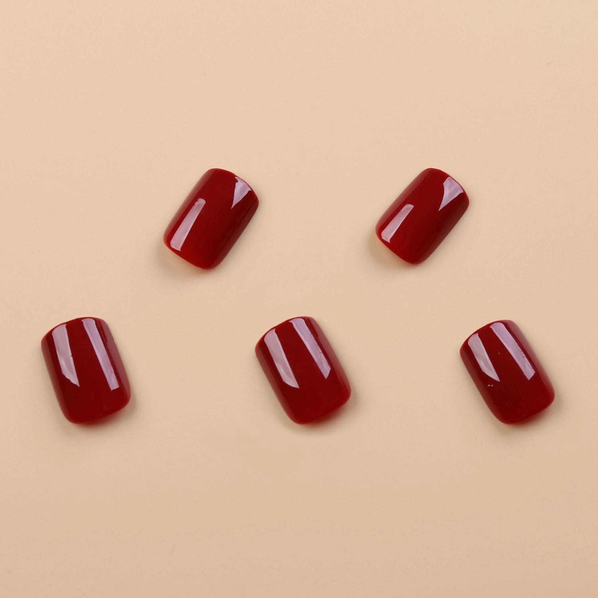 Short Square Press on Nails Red , Spring Gel Fake Nails Pure Color Natural Petite Nails Solid Stick on Nails.