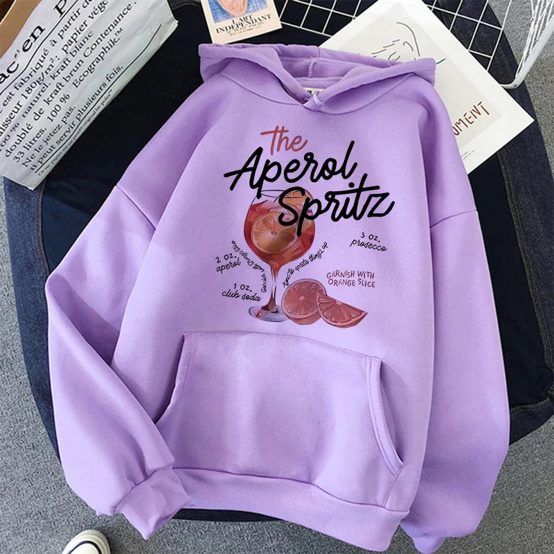 Aperol Spritz Retro Cocktail Graphic Hoodies Women Cute Alcohol Drink Hooded Autumn Winter Printed Sweatshirt Vintage Clothing.