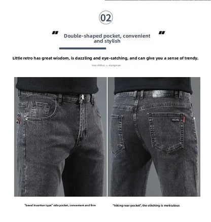 Slim Fit Casual Men's Jeans Youth Straight Leg Regular Business Elastic Long Trousers Autumn New Arrival from Mainland China.