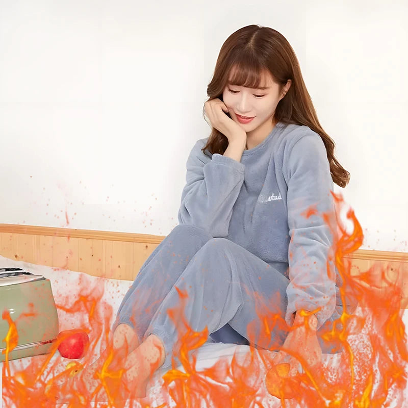 Damen-Pyjama-Set aus Korallensamt, verdickt, warm, Homewear, Herbst-Winter, Umstands-Loungewear, weiche Nachtwäsche, Geschenk für neue Mütter.