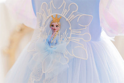 Mädchen Schneekönigin Spitze Schleife Prinzessin Kleid Elsa Cosplay Disney Performance Kleidung Kinder Halloween Karneval Party Fee Outfits.