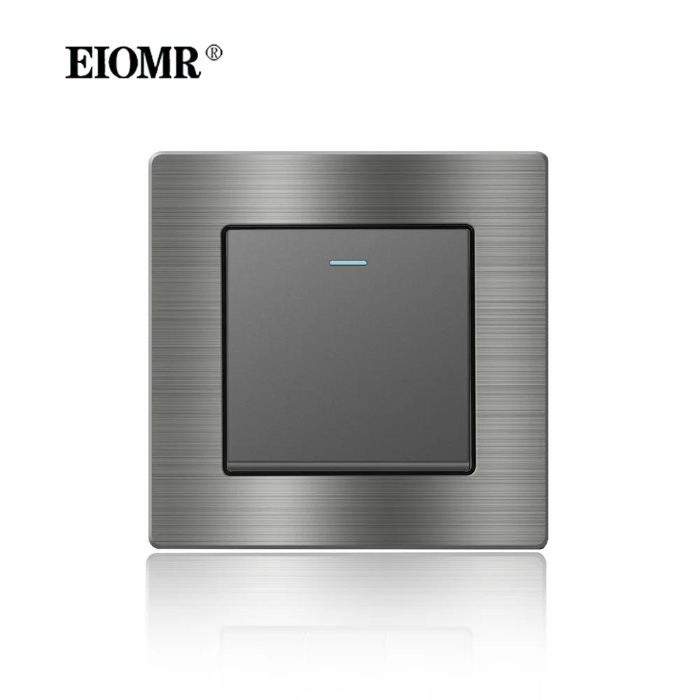 EIOMR Frankreich Standard-Steckdose, graue Aluminiumlegierung, Lichtschalter, RJ45, Fernseher, 220 V, 16 A, Wandsteckdosen für Haushaltsgeräte